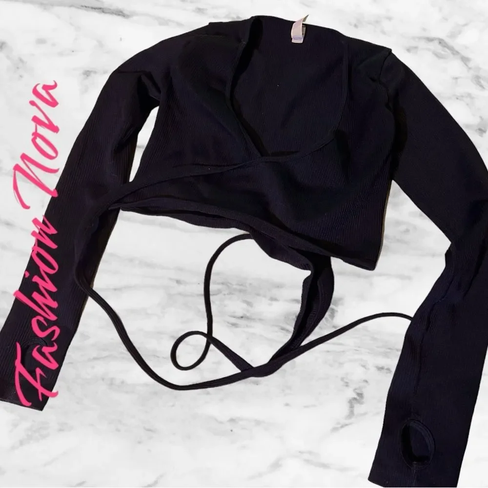 Fashion Nova NovaSport Namaste Seamless Wrap Active Top - Black